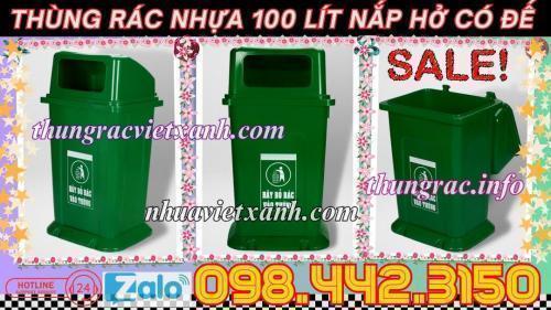 Thùng rác nhựa 100 lít nắp hở có đế TR100