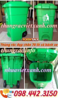 Thùng rác đạp chân 70 lít nhựa HDPE có bánh xe