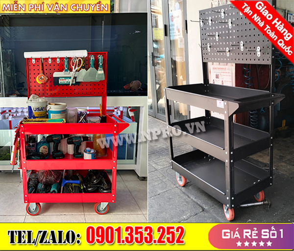 Xe đẩy 3 ngăn, rất cần thiết tại các garage và tiệm sửa xe máy