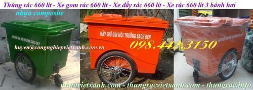 Thùng rác 660 lít nhựa composite 3 bánh hơi