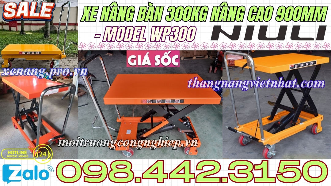 Xe nâng mặt bàn 300kg nâng cao 900mm WP300 NIULI