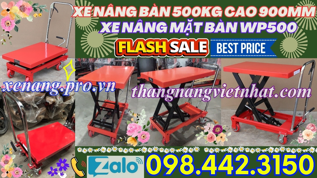 Xe nâng mặt bàn WP500 tải 500kg nâng cao 900mm