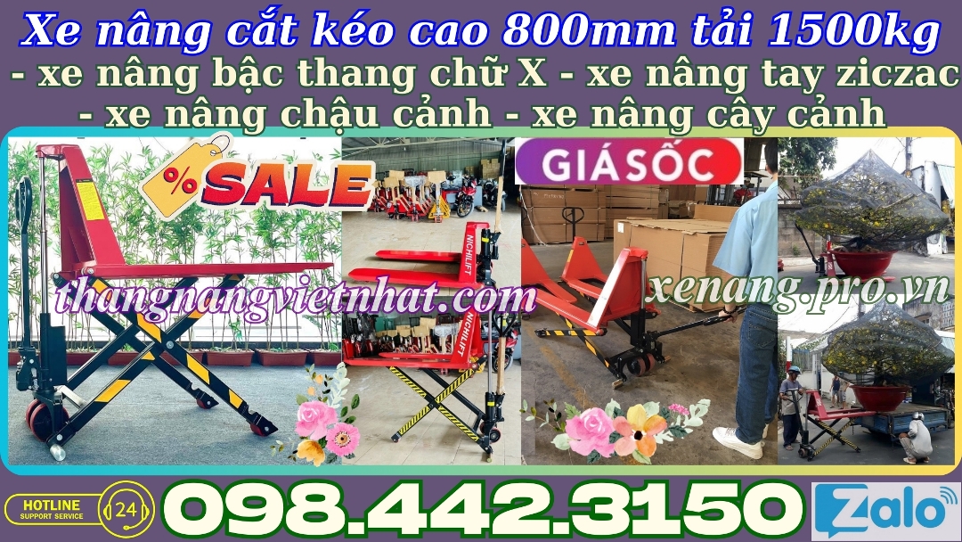 Xe nâng tay cắt kéo 1.5 tấn nâng cao 800mm HL1.5T