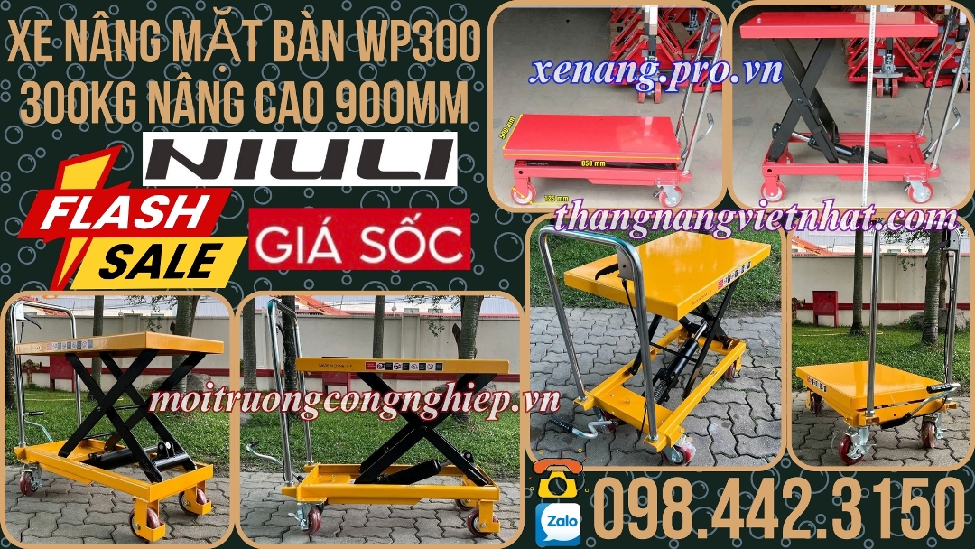 Xe nâng mặt bàn 300kg nâng cao 900mm WP300 NIULI