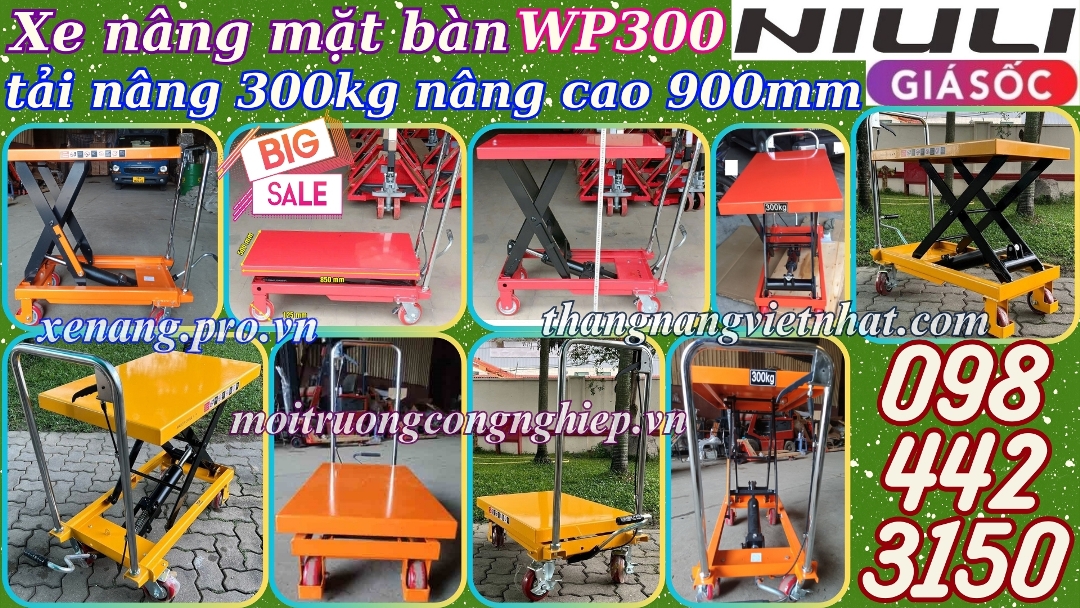 Xe nâng mặt bàn 300kg nâng cao 900mm WP300 NIULI