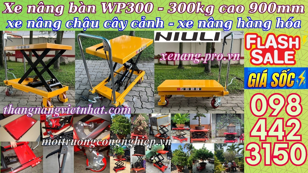 Xe nâng mặt bàn 300kg nâng cao 900mm WP300 NIULI