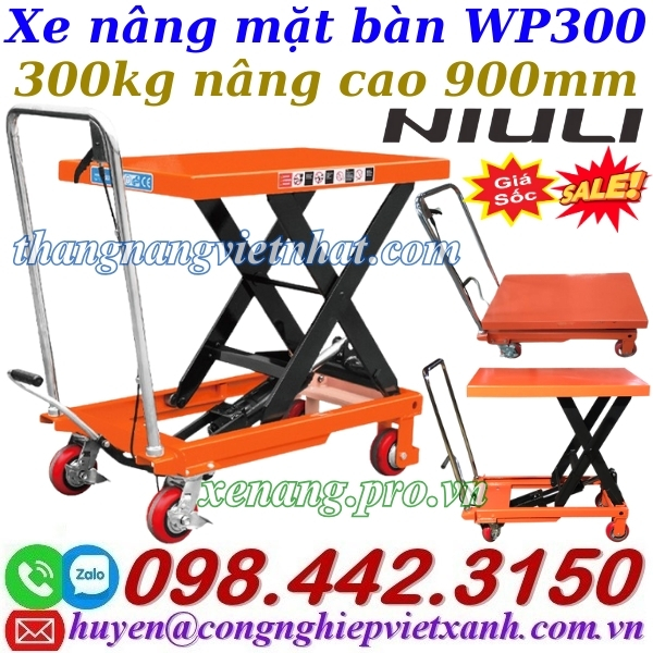 Xe nâng mặt bàn 300kg nâng cao 900mm WP300 NIULI