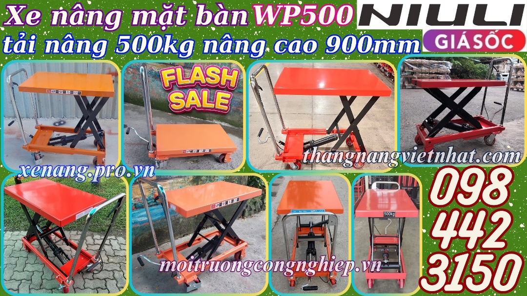 Xe nâng mặt bàn 500kg nâng cao 900mm WP500 NIULI