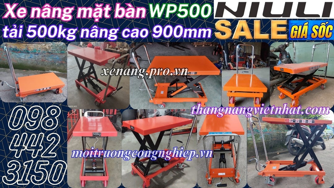Xe nâng mặt bàn 500kg nâng cao 900mm WP500 NIULI