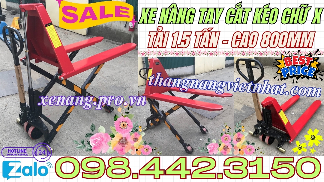 Xe nâng tay cắt kéo 1.5 tấn nâng cao 800mm - xả kho giá sốc