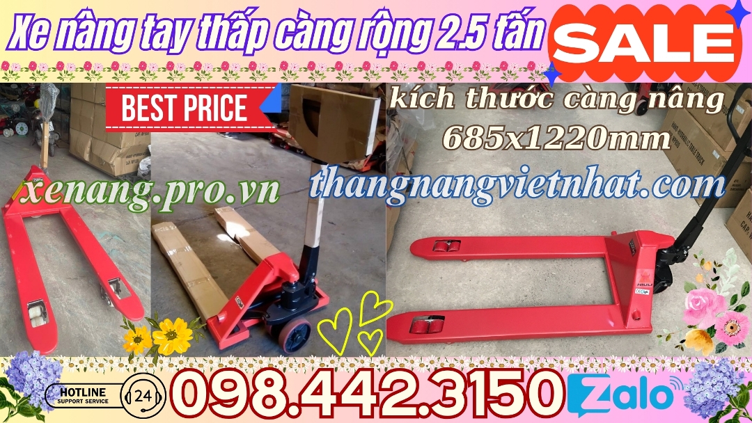 Xe nâng tay 2.5 tấn càng rộng giá sốc