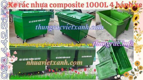 Thùng rác 1000 lít nhựa composite 4 bánh xe