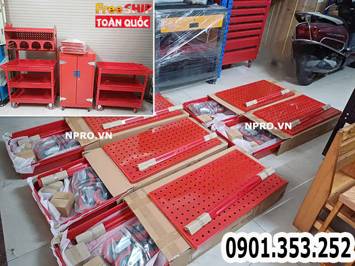 Xe đẩy 3 ngăn, rất cần thiết tại các garage và tiệm sửa xe máy