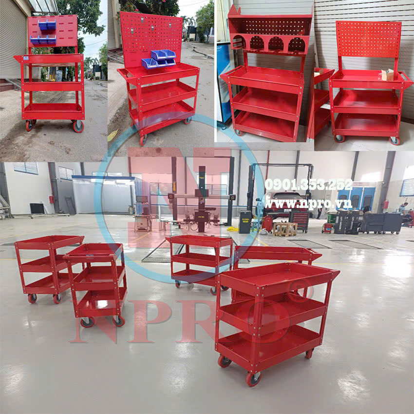 Xe đẩy 3 ngăn,  rất cần thiết tại các garage và tiệm sửa xe máy 